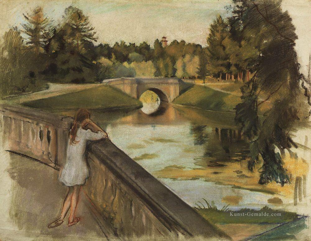 die Brücke am Gatchina Karpin Teich 1923 Russisch Ölgemälde